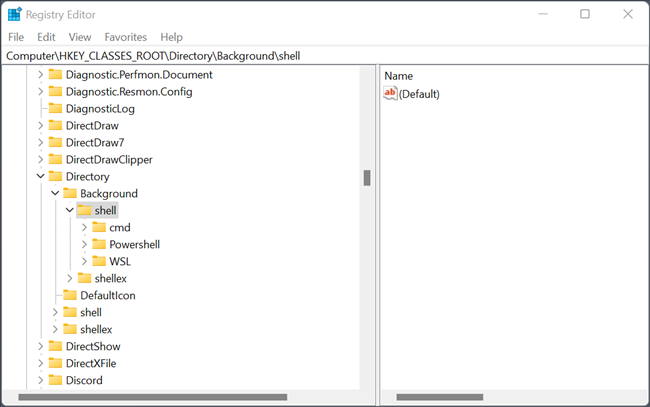 RegEdit view of the Shell key, plus the subkeys.